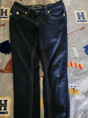 SEVEN 7 DARK WASH EMBELLISHED SKINNY JEANS